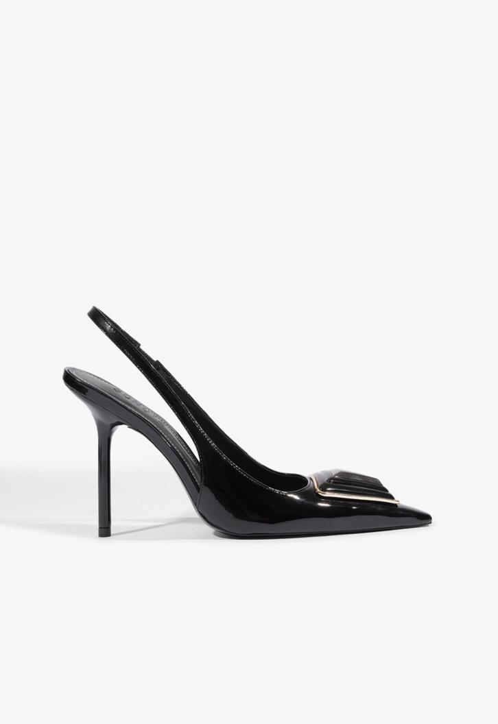 Scarpin Schutz Slingback Bico Fino Couro Preta