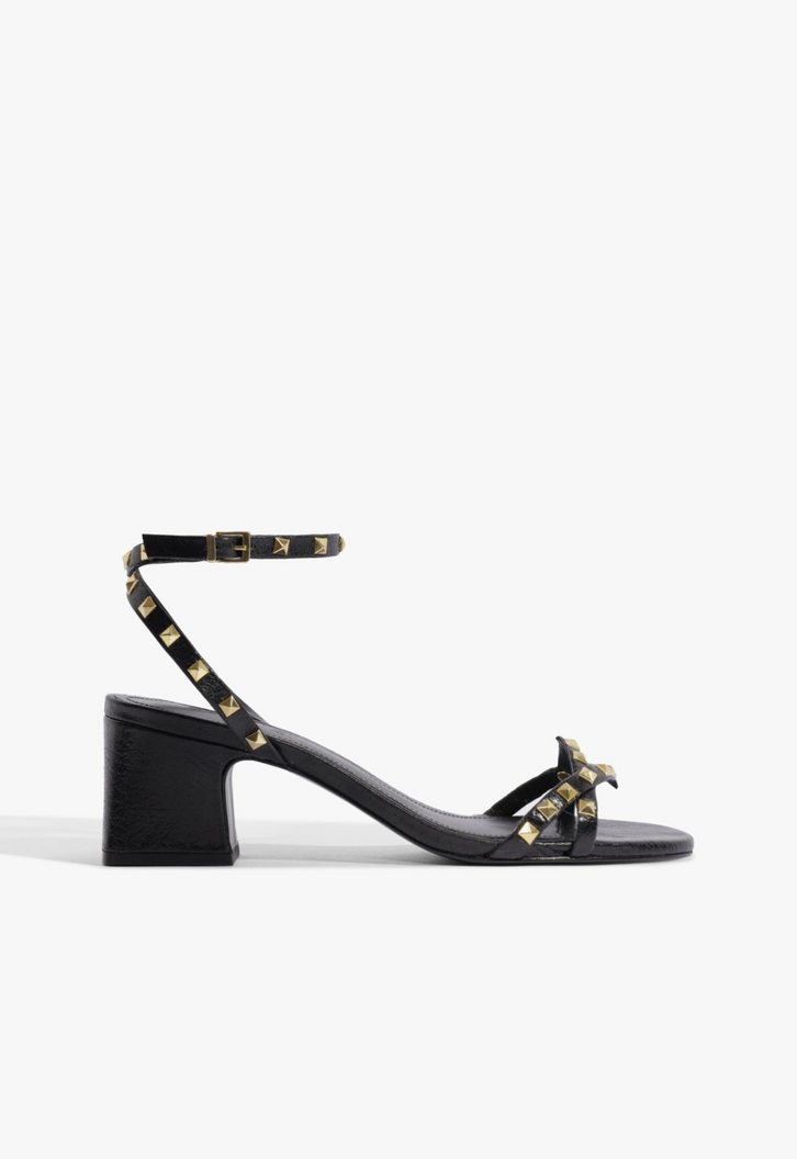 Sandália Studs Couro Preta