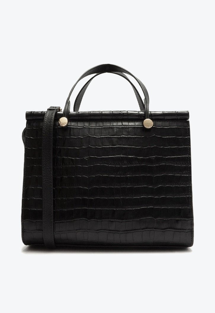 Bolsa Tote Preta Couro Savannah Média Croco