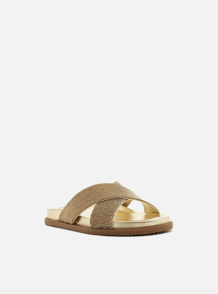 Slide Dourado Arezzo Tiras Largas Strass