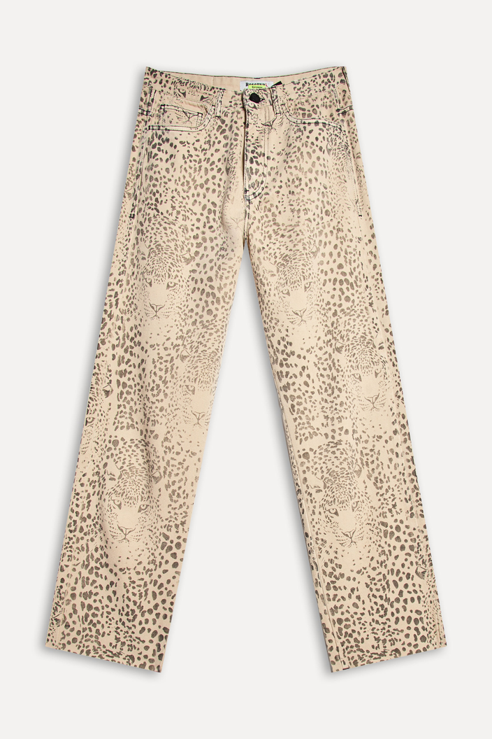 CALÇA SARJA BEGE REVERSA ANIMAL PRINT