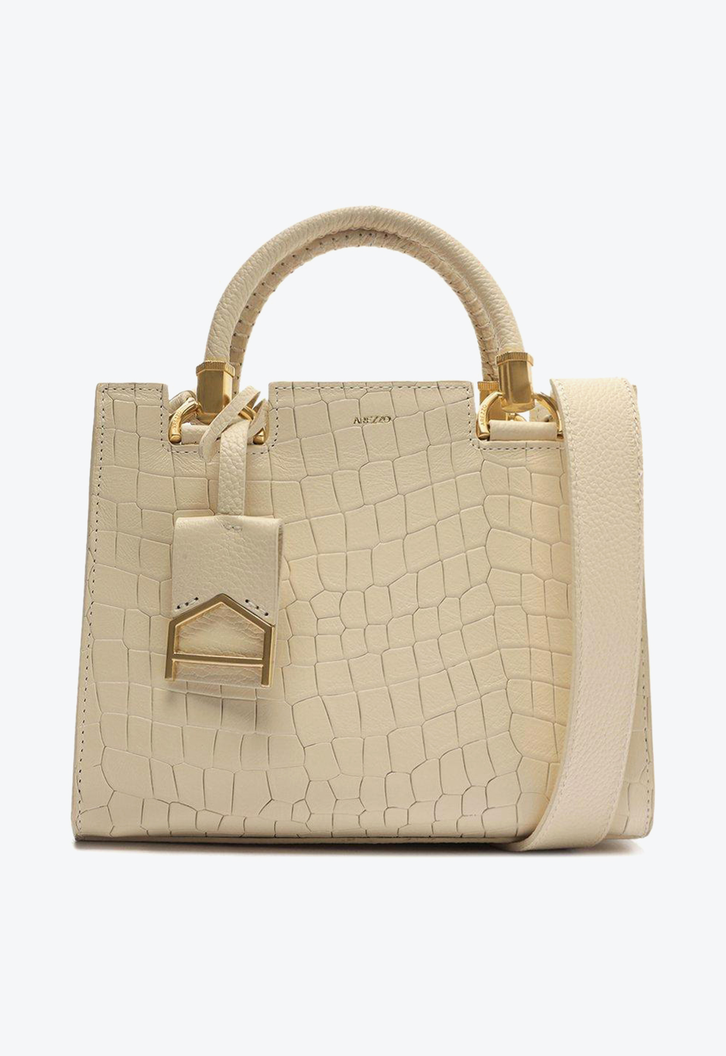 Bolsa Tote Off-White Arezzo Couro Croco Abbraccio Média