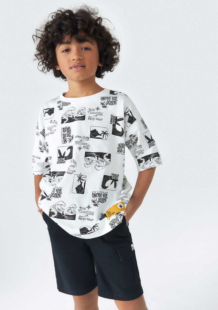 Camiseta Off White Hering Kids Infantil Menino Manga Curta Estampada Oversized