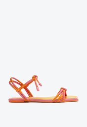 Sandália Rasteira Laranja Arezzo Nobuck Tiras Rosa