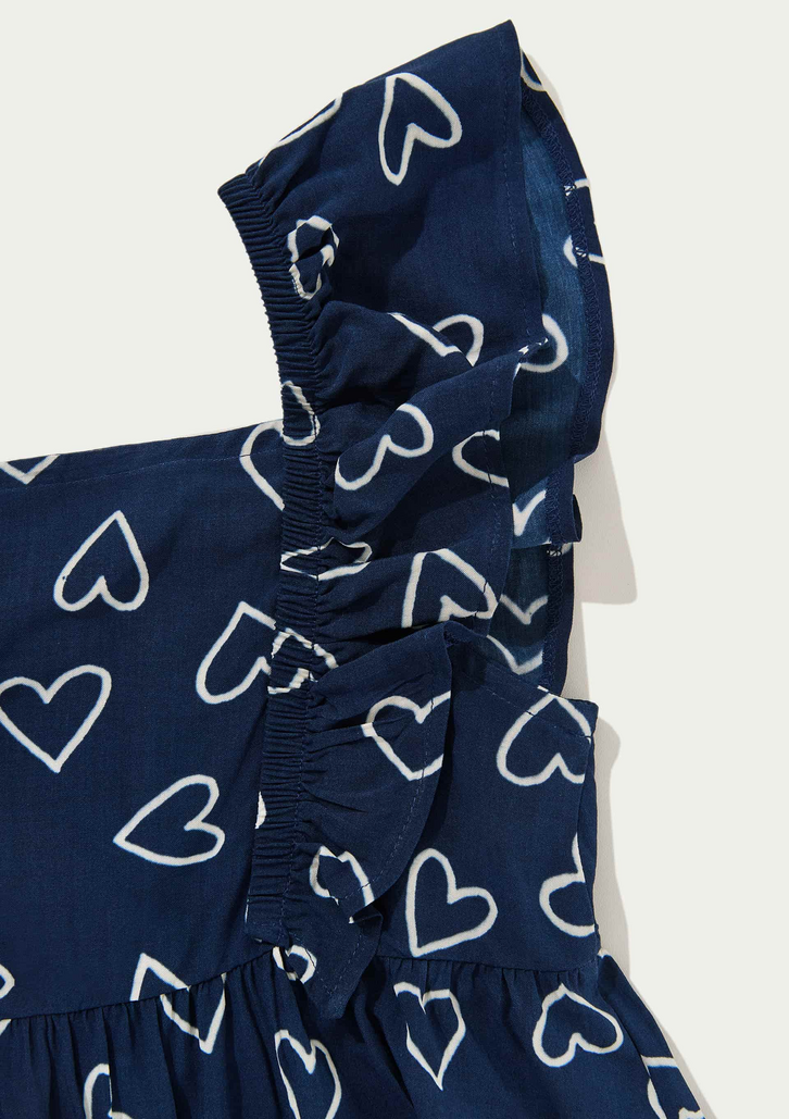 Vestido Hering Infantil Azul Escuro Curto Com Babados