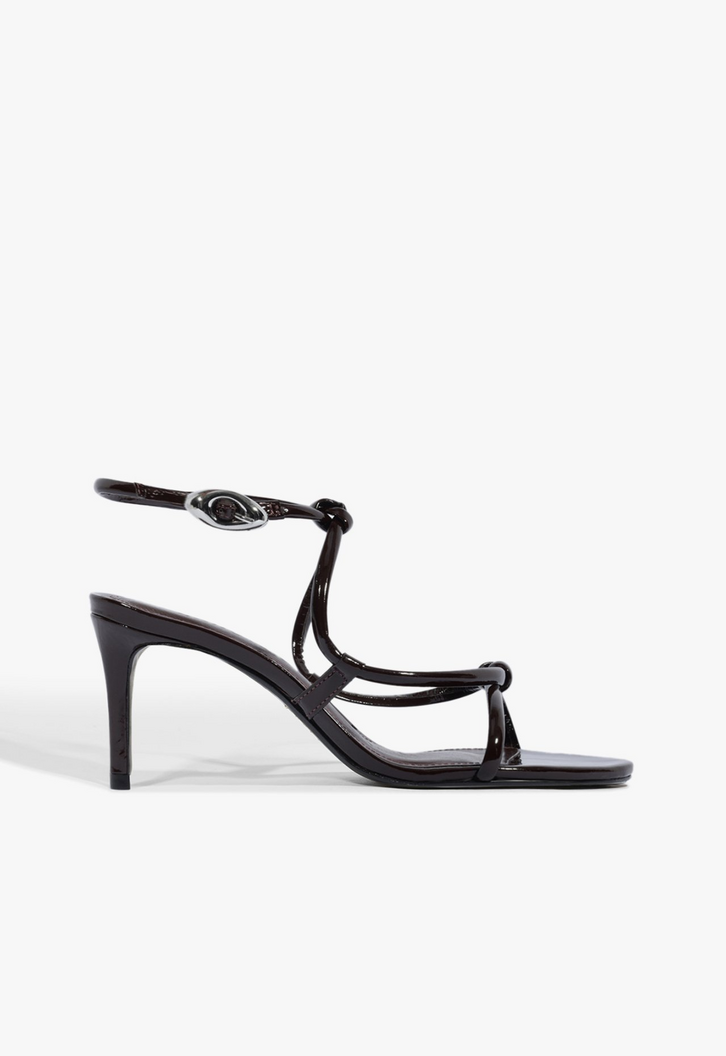Sandália Salto Glam Curves Couro Marrom