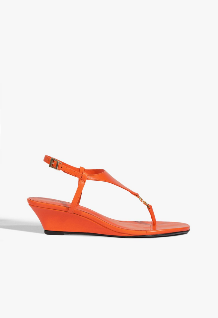 Sandália Anabela Kate Couro Laranja Neon