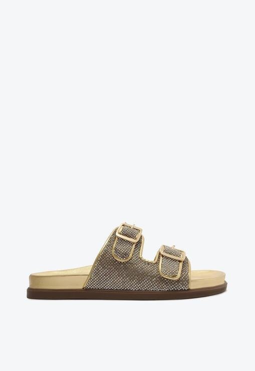 Sandália Papete Flatform Pedras Dourada
