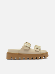 Sandália Flatform Off-white Arezzo Couro Tratorada