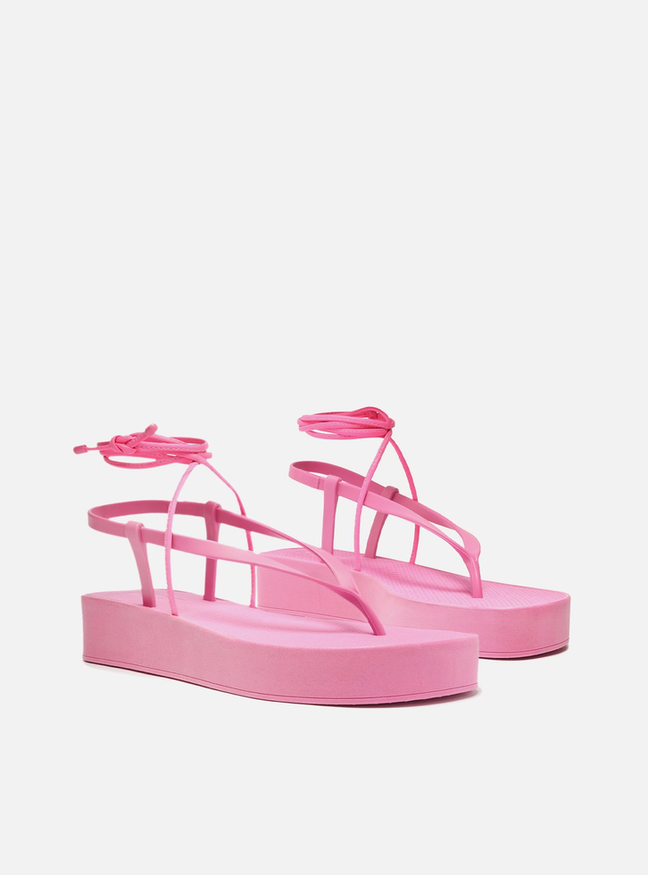 Sandália Rosa Flatform Amarração Brizza