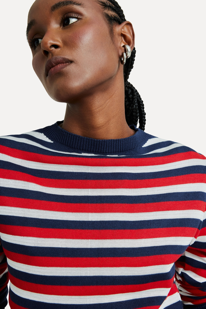 BLUSA AZUL REVERSA TRICOT LISTRADO NAUTICO