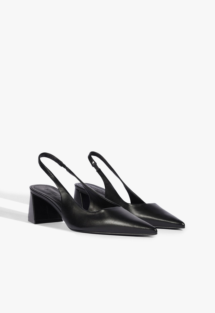 Slingback Couro Salto Médio Bloco Preto