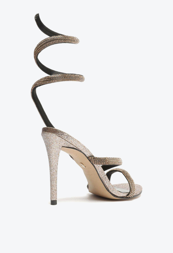 Sandália Dourada Arezzo Salto Fino Espiral Glitter Strass Gigi