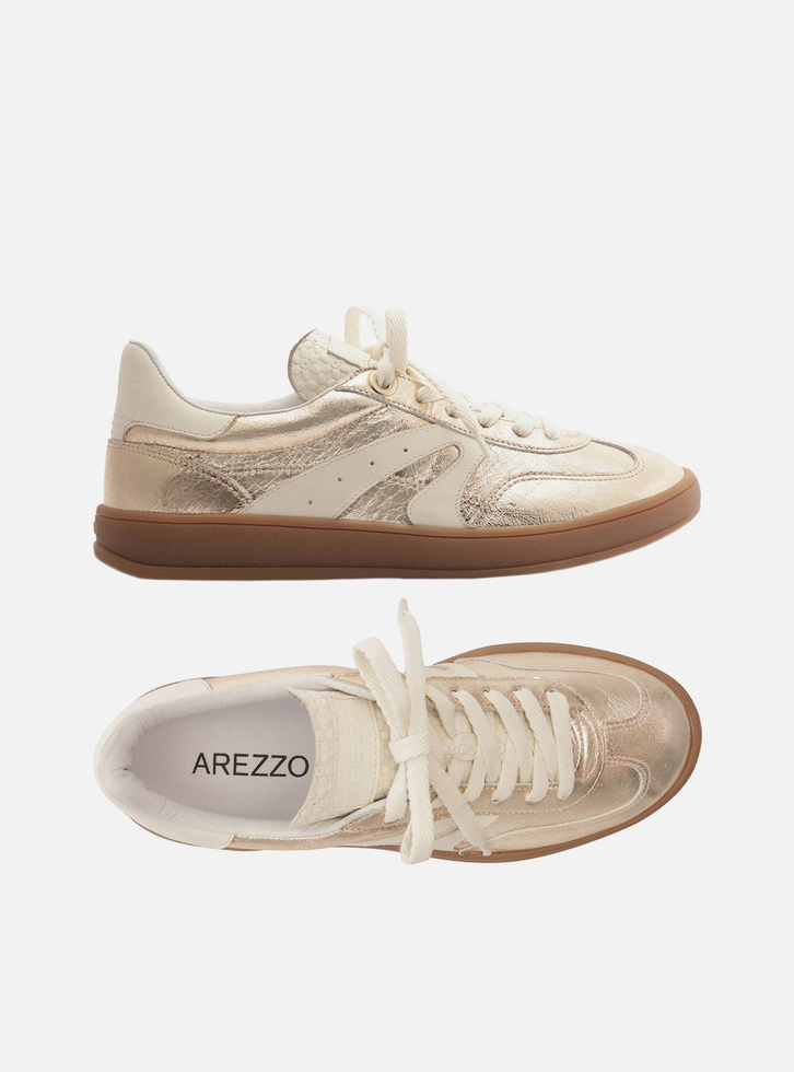 Tênis Dourado Couro Amarração ARZ72