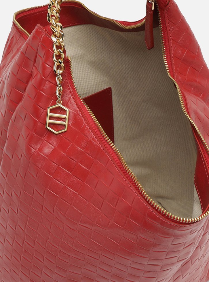 Bolsa Hobo Vermelha Couro Tressê Grande Silvia Braz
