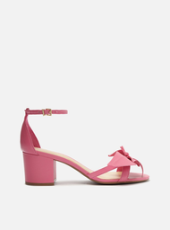 Sandália Rosa Arezzo Couro Salto Bloco Flor