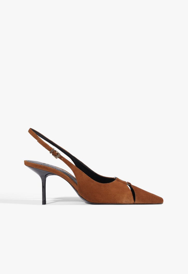 Scarpin Schutz Slingback Bico Fino Camurça Marrom Claro