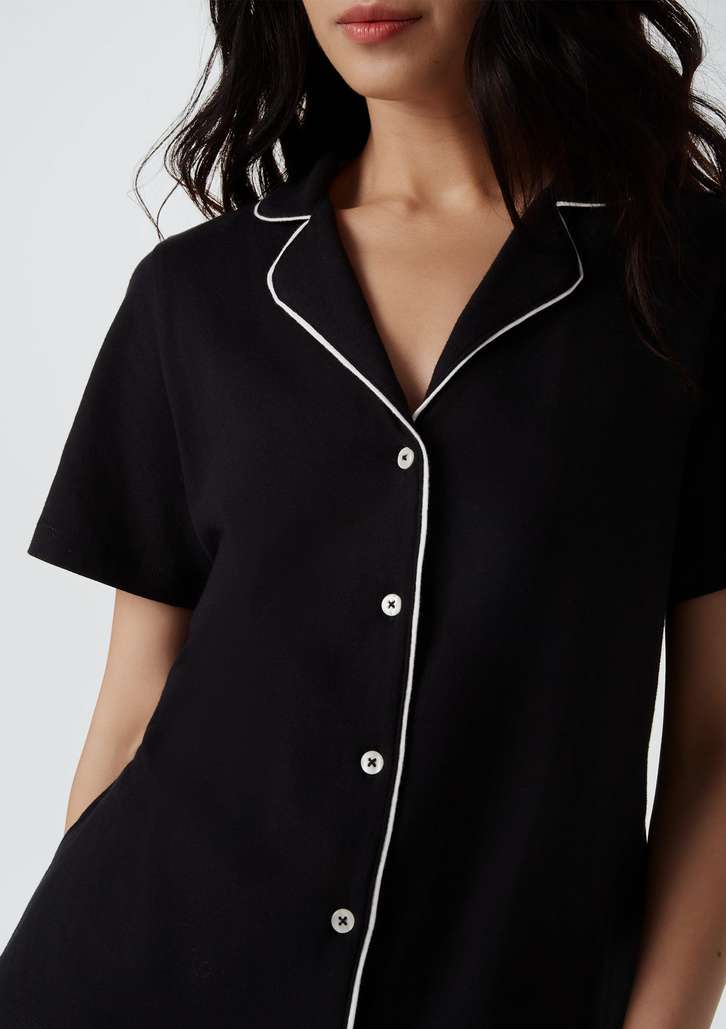 Pijama Curto Preto Hering Com Botões