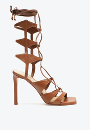 Sandália Gladiadora Marrom Schutz Salto Alto Cassia Couro
