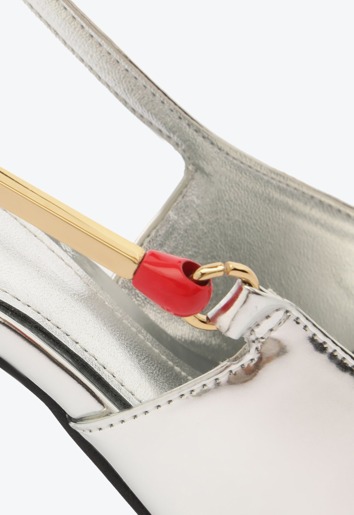 Sapato Scarpin Slingback Salto Alto Couro Prata