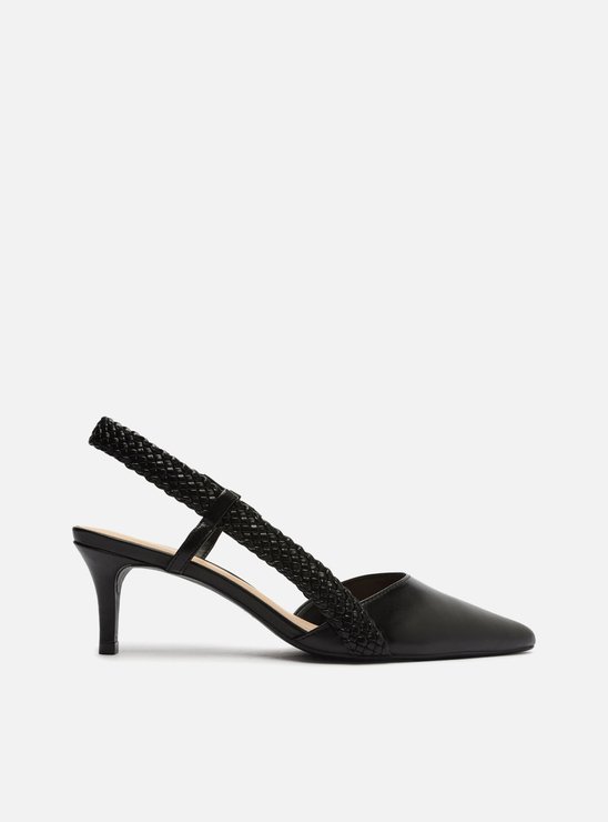 SCARPIN PRETO AREZZO COURO SALTO MÉDIO TIRA TRESSÊ