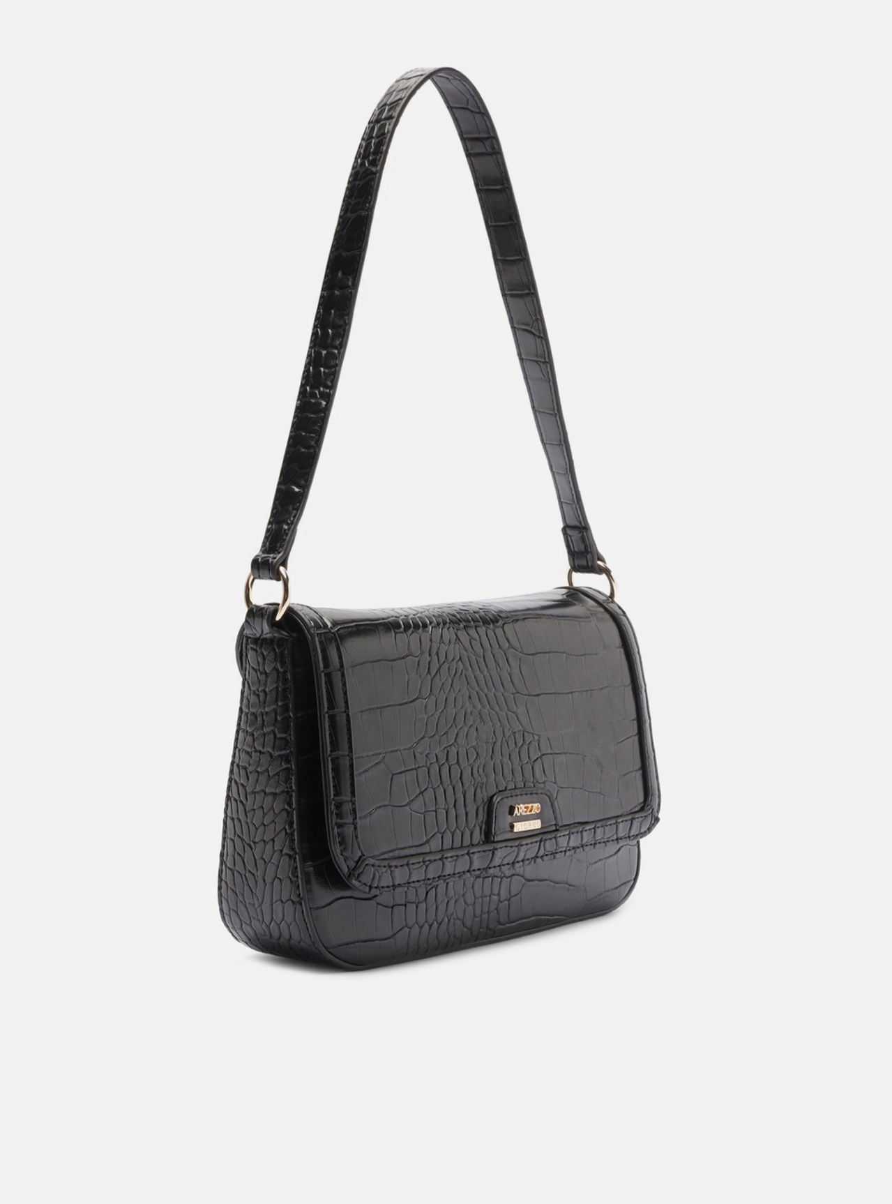 まぁ Bolsa Tiracolo Preta Média Croco | ZZ MALL