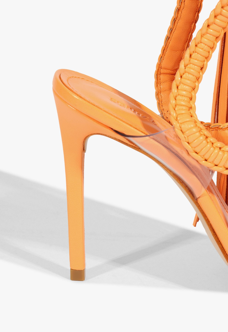 Sandália Salto Alto Lace Couro Laranja