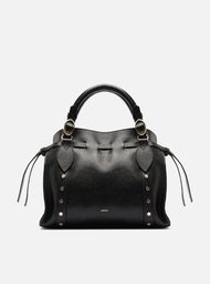 Bolsa Tote Preta Couro Média Rebites