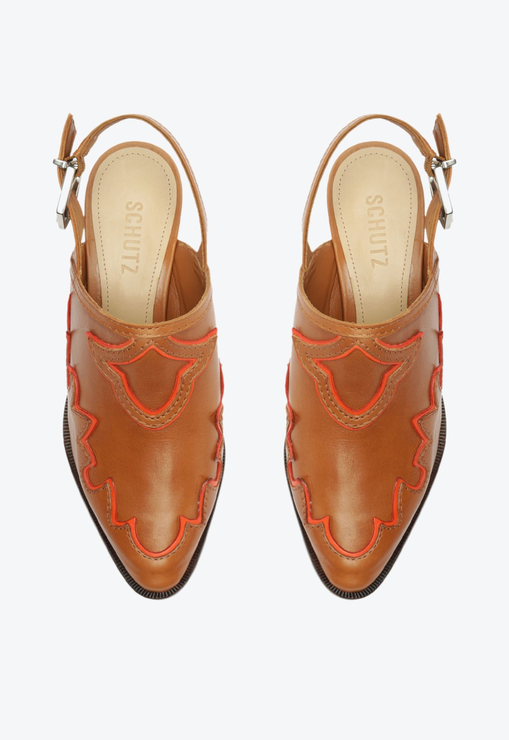 Mule Western Salto Bloco S-Adriana Couro Marrom