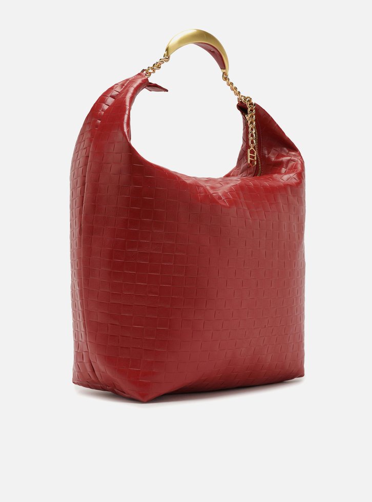 Bolsa Hobo Vermelha Couro Tressê Grande Silvia Braz