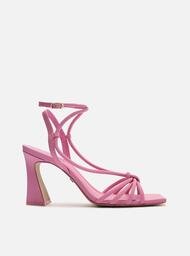 Sandália Rosa Arezzo Salto Alto Flare Tiras