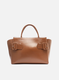 Bolsa Tote Preta Couro Grande Fivelas