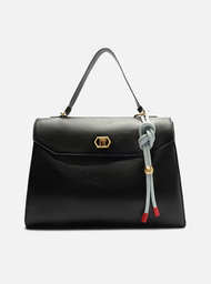 Bolsa Satchel Preta Arezzo Couro Grande Bag Charm Nó