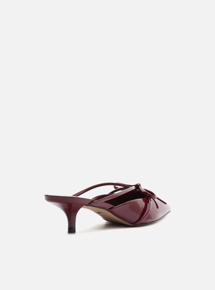 Mule Vermelha Verniz Salto Kitten Laço