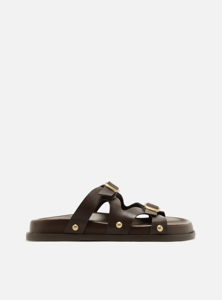 Sandália Papete Marrom Flatform Fivela