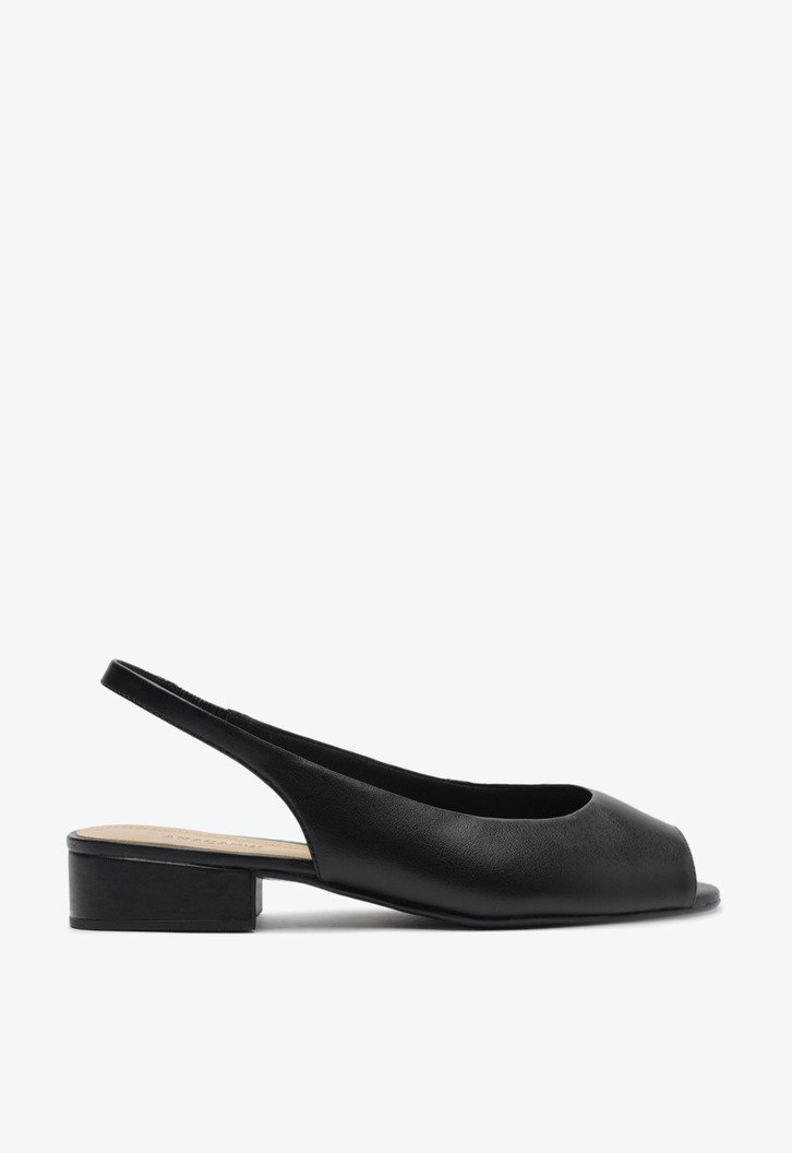 Sapatilha Slingback Peep Toe Preta