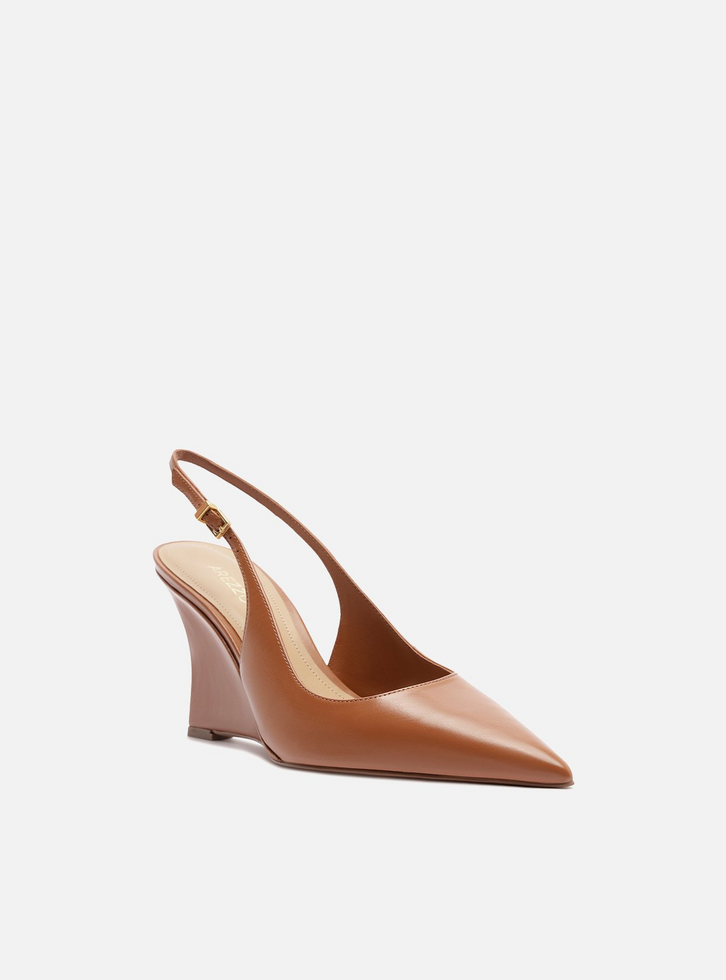 Scarpin Caramelo Couro Salto Alto Anabela Slingback