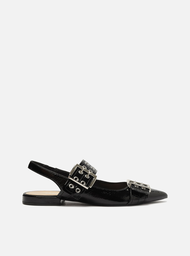 Sapatilha Preta Arezzo Verniz Fivelas Slingback