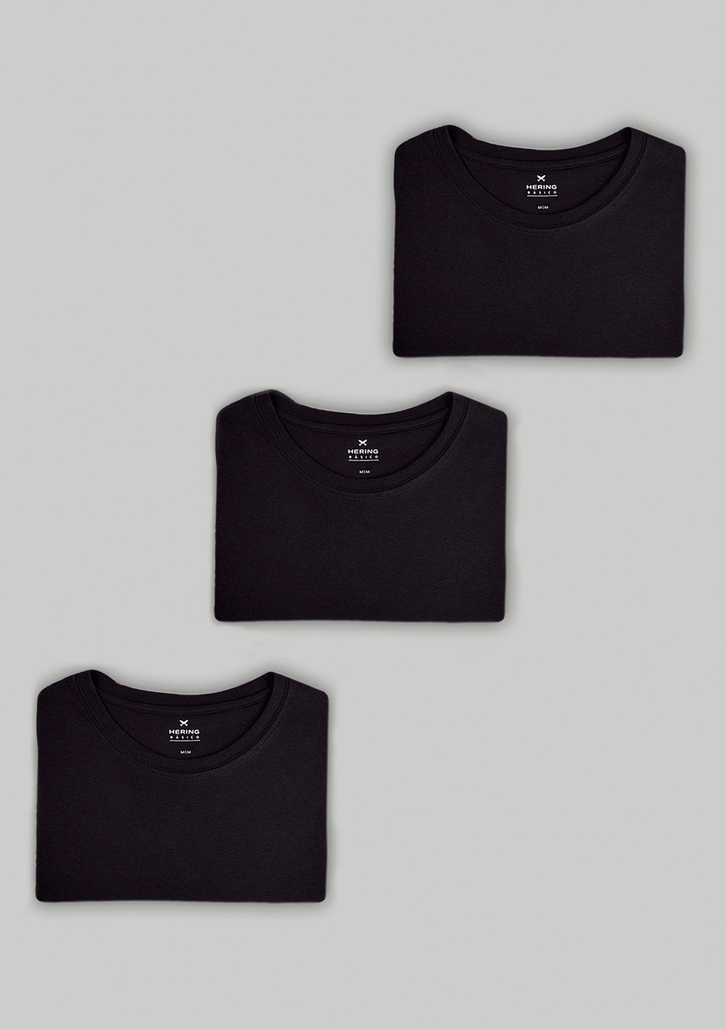 Kit 3 Camisetas Preta Hering Básicas Slim