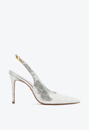 Sapato Scarpin Prata Schutz Chain Ornamental Couro Croco