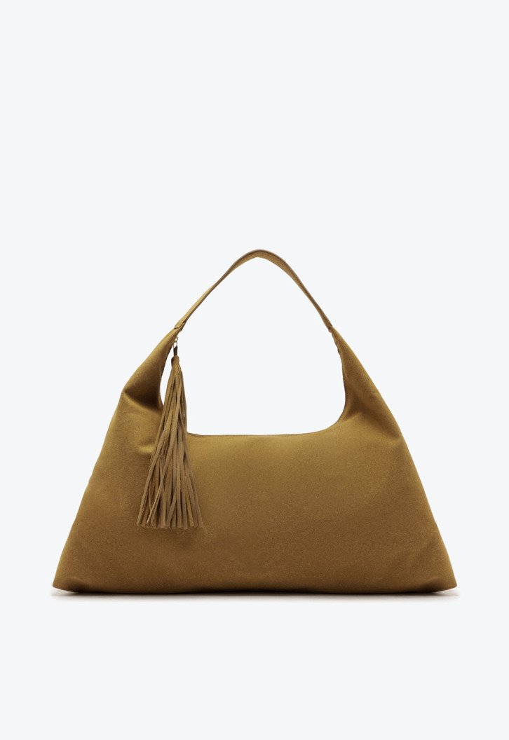 Bolsa Hobo Grande com Puxador de Tassel Caramelo