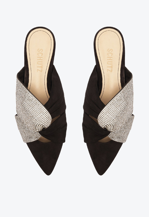 Mule Gwyneth Glam Flat Nobuck Preto