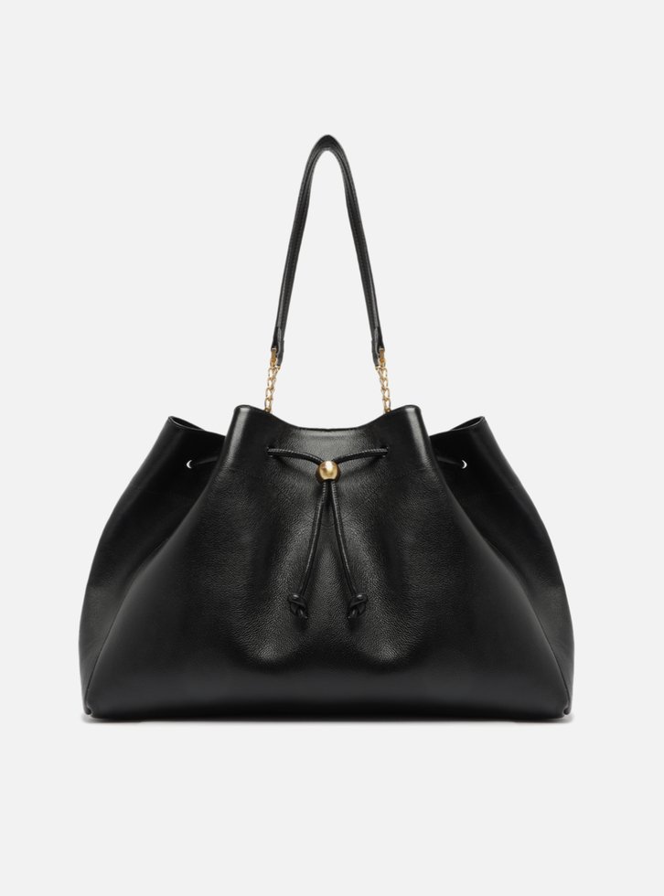 Bolsa Shopping Preta Couro Grande Knot