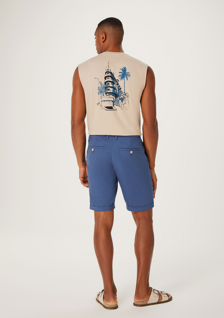Bermuda Azul Royal Hering Básica Masculina Em Sarja Com Elastano