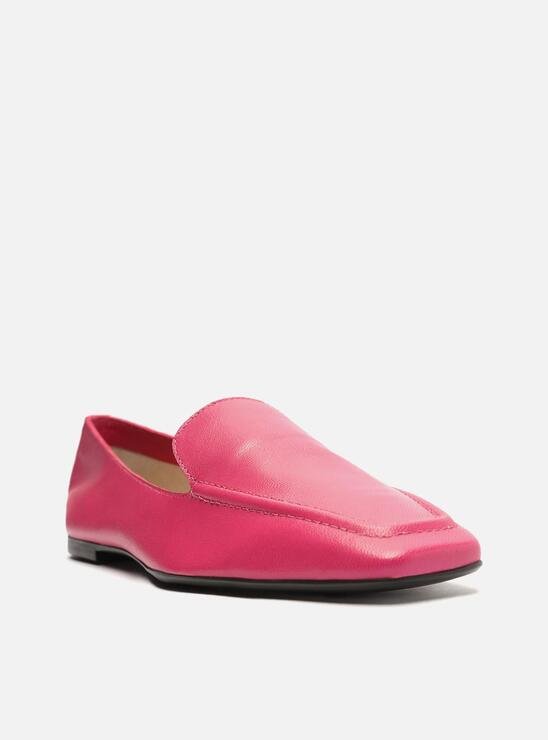 Mocassim Rosa Arezzo Couro Bico Quadrado Costuras