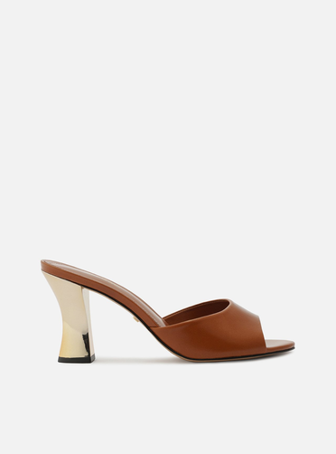 Tamanco Marrom Almond Couro Salto Bloco Tira