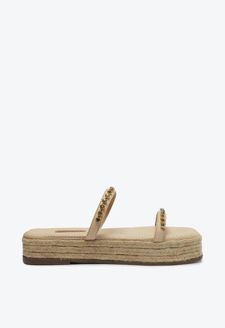 Sandália Flatform Dourada Tira Strass Palha