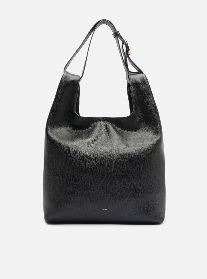 Bolsa Hobo Preta Couro Média