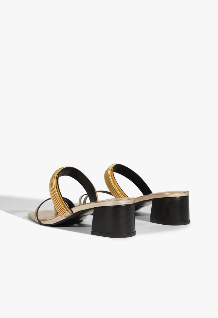 Sandália Mule Couro Dourado e Prata