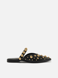 Mule Preta Arezzo Couro Fechada Studs